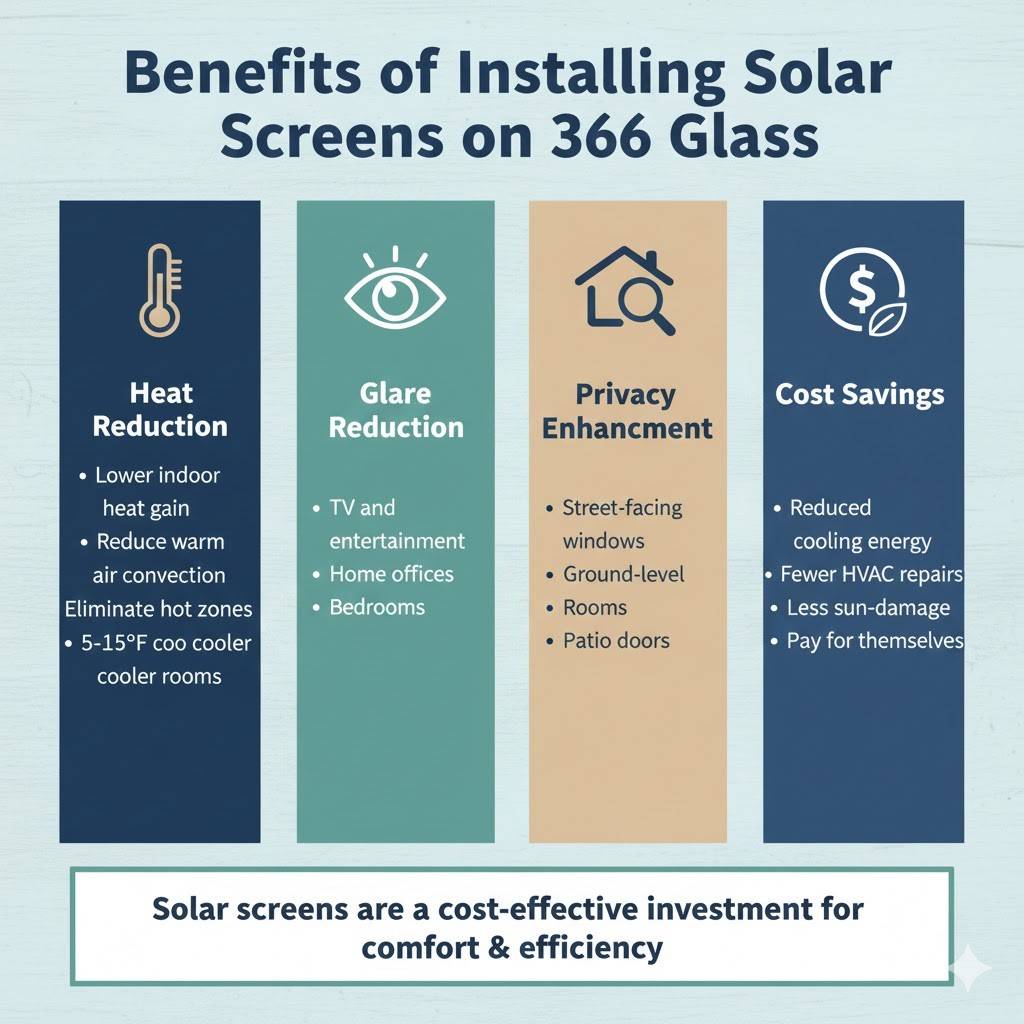 Benefits of Installing Solar Screens on 366 Glass