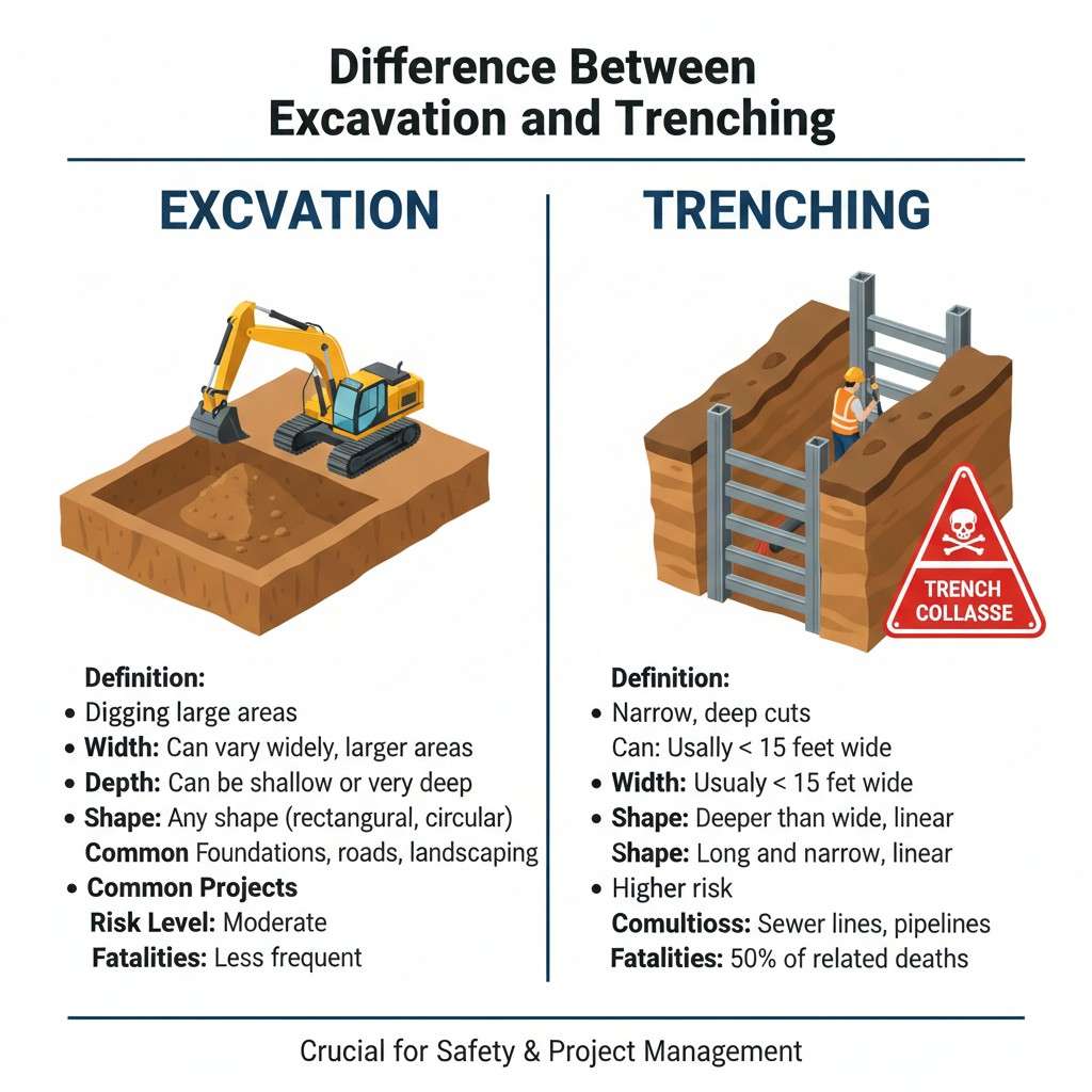 Difference Between Excavation and Trenching