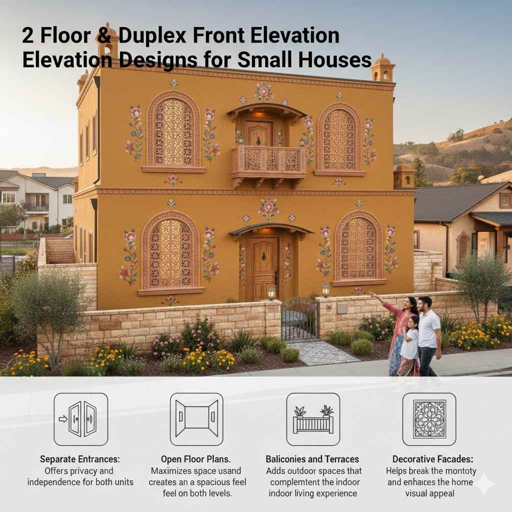 2 Floor & Duplex Front Elevation Designs for Small Houses