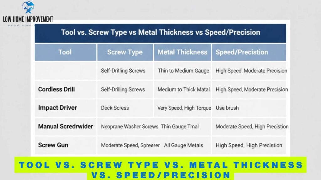 Tool vs. Screw Type vs. Metal Thickness vs. Speed/Precision