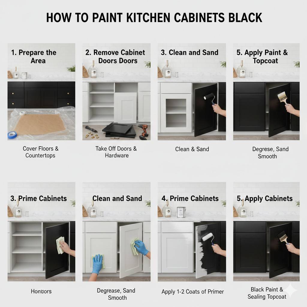How to Paint Black Kitchen Cabinets